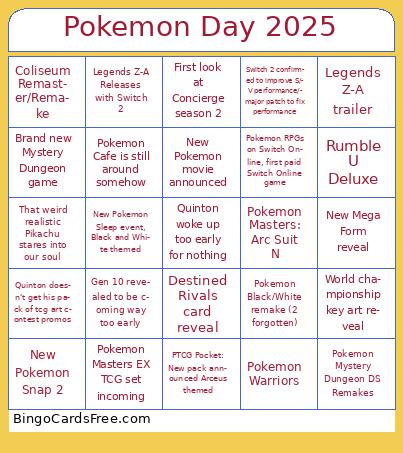 Pokemon Day 2025 Bingo Cards Free Pdf Printable Game, Title: Pokemon Day 2025