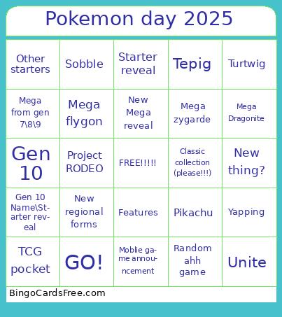 POKEMON DAY 2025 Bingo Cards Free Pdf Printable Game, Title: Pokemon day 2025