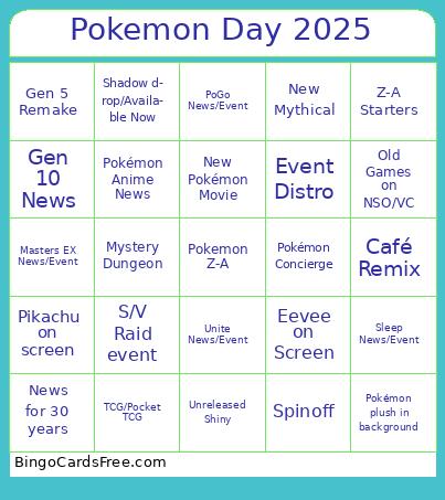 Pokemon Day 2025 Bingo Cards Free Pdf Printable Game, Title: Pokemon Day 2025