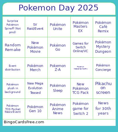 Pokemon Day 2025 Bingo Card