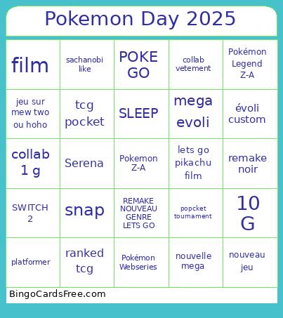 Pokemon Day 2025 Bingo Card