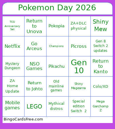 Pokemon Day 2026 Bingo Card
