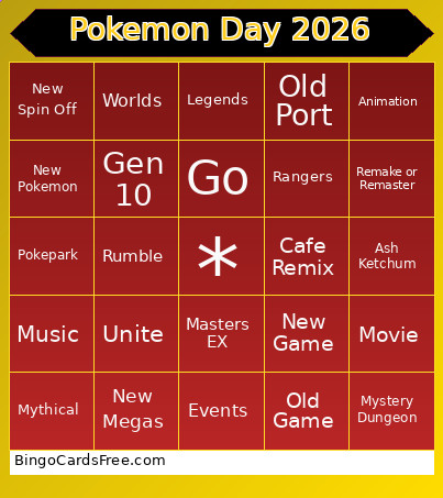 Pokemon Day 2026 Bingo Card