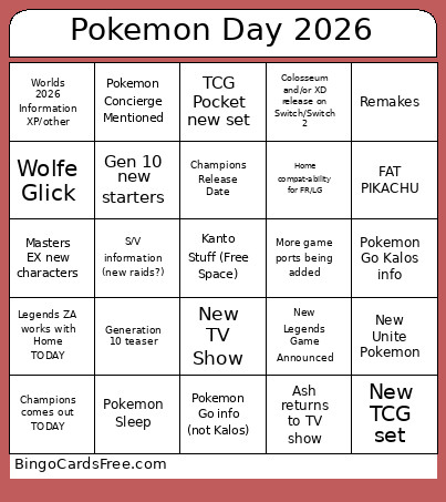 Pokemon Day 2026 Bingo Card