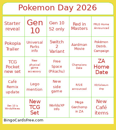 Pokemon Day 2026 Bingo Card