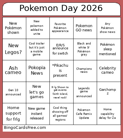 Pokemon Day 2026 !! Bingo Card
