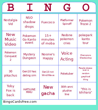 Pokemon Day Bingo Card