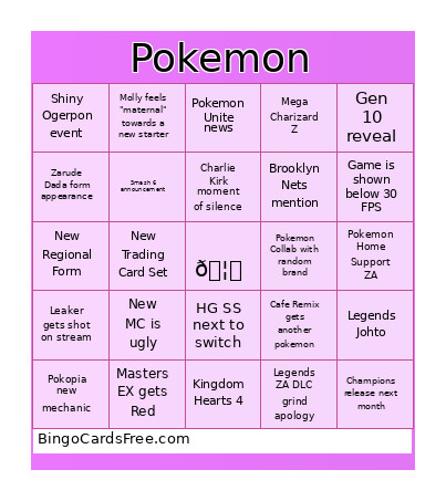 Pokemon Day Bingo Card