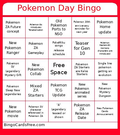 Pokemon Day Bingo Card
