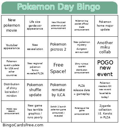 Pokemon Day Bingo Card