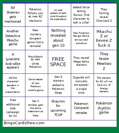 Pokemon Day Bingo Card