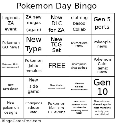 Pokemon Day Bingo Card