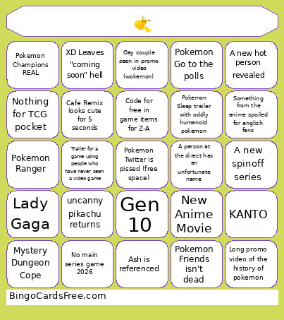 Pokemon Day Bingus Bingo Card