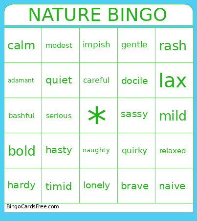 Pokemon Nature Bingo Card