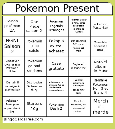 Pokemon Present Bingo Card