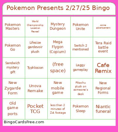 Pokemon Presents 2/27/25 Bingo