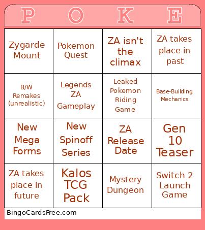 Pokemon Presents 2025 Bingo Card