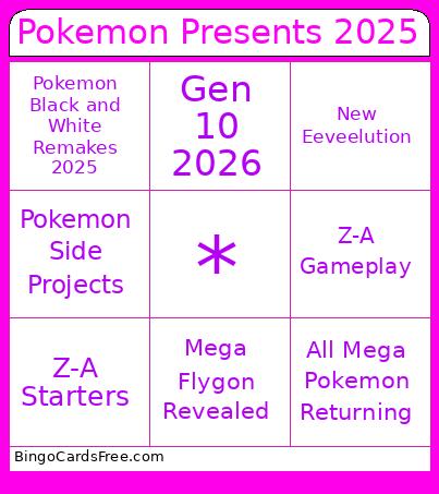 Pokemon Presents Bingo Cards Free Pdf Printable Game, Title: Pokemon Presents 2025