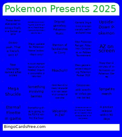 Pokemon Presents 2025 Bingo Cards Free Pdf Printable Game, Title: Pokemon Presents 2025