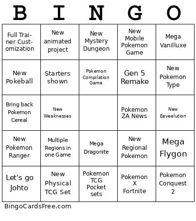Pokemon Presents 2025 Bingo Cards Free Pdf Printable Game, Title: BINGO