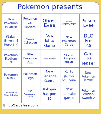 Pokemon Presents 2026 Bingo Card 2