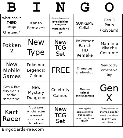 Pokemon Presents 2026 Bingo Card