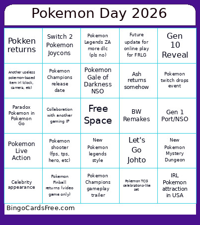 Pokemon Presents Bingo Card
