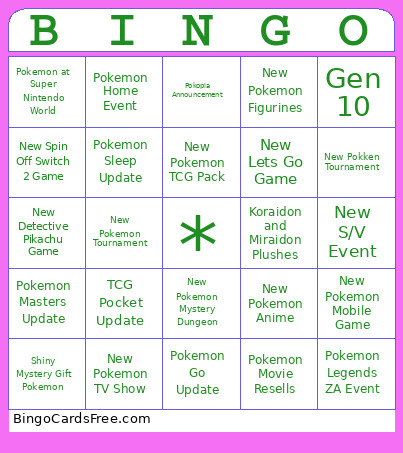 Pokemon Presents Bingo Card 2