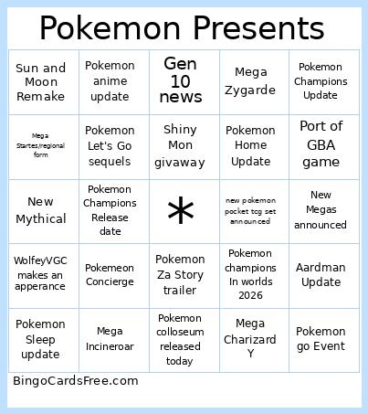 Pokemon presents Bingo