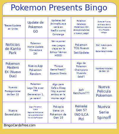 Pokemon Presents 2026 Bingo Card