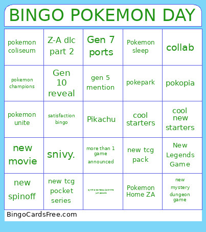 Pokemon Presents Bingo Card