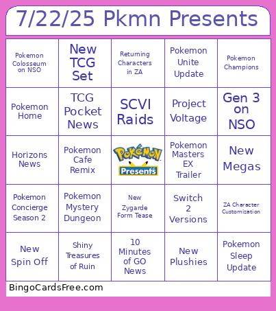 Pokemon Presents Bingo