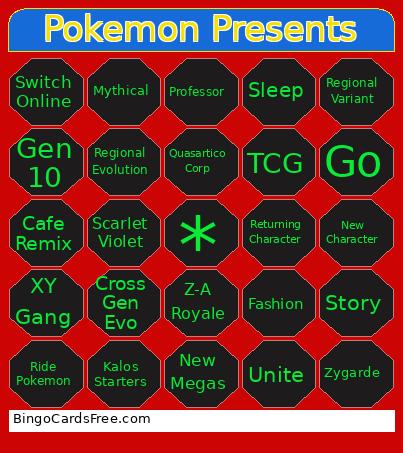 Pokemon Presents July 22nd Bingo