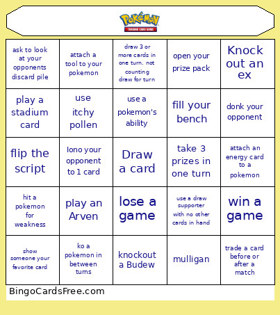 Pokemon TCG Night Bingo Card