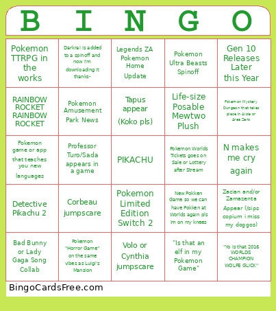 PokemonPresents2026 Bingo Card