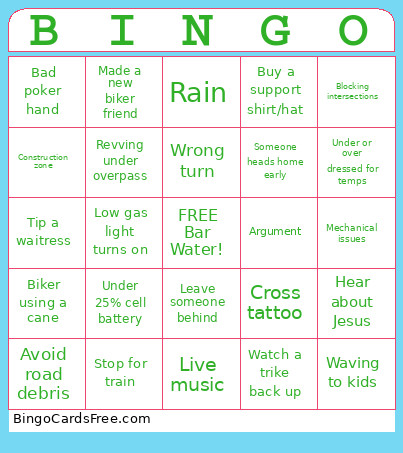 Poker Run Bingo Card