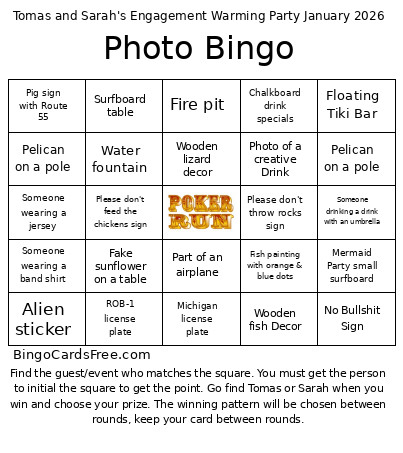 Poker Run Bingo Card