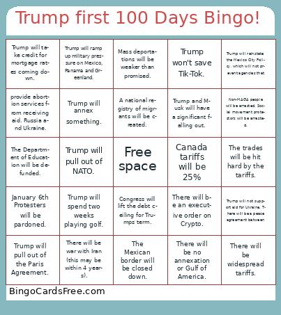 POL 311- Modern American Conservatism Bingo Cards Free Pdf Printable Game, Title: Trump first 100 Days Bingo!