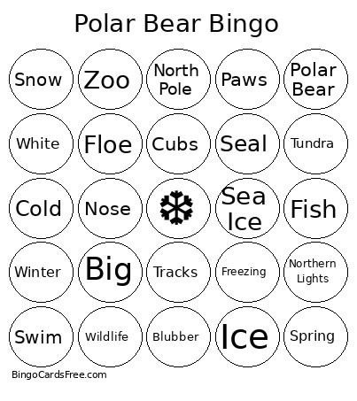 Polar Bear Bingo Card
