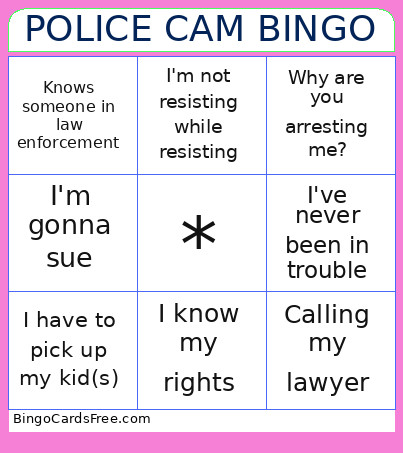 Police Cam Bingo Card