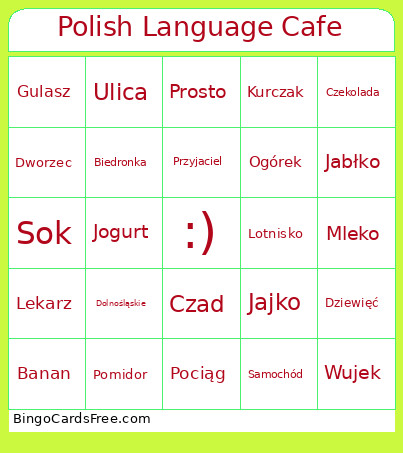 Polish Language Cafe Bingo Card