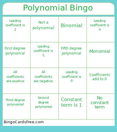Polynomial Bingo Card