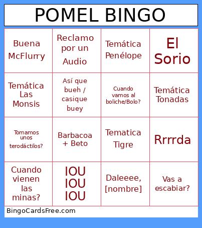 POMEL BINGO Cards Free Pdf Printable Game, Title: POMEL BINGO