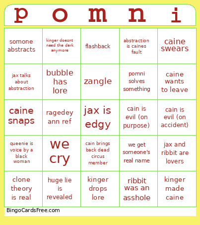 Pomni Bingo Card