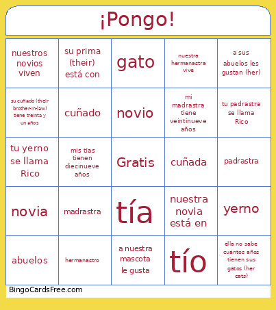 ¡Pongo! Bingo Card