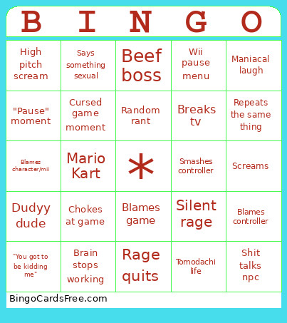 Poofesure Bingo Card