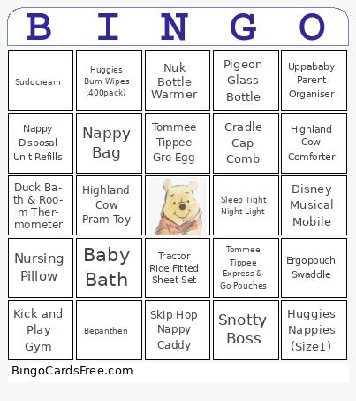 Pooh Baby Shower Bingo