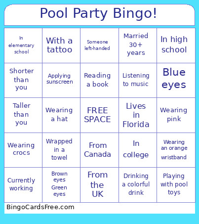 Pool Party ! Bingo Card