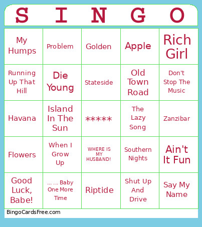 Poolside SINGO #1 Bingo Card