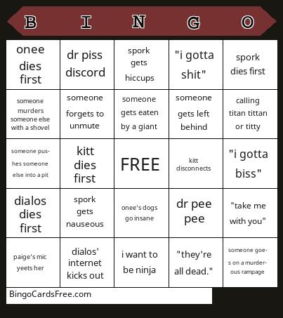 Pooping Bingo